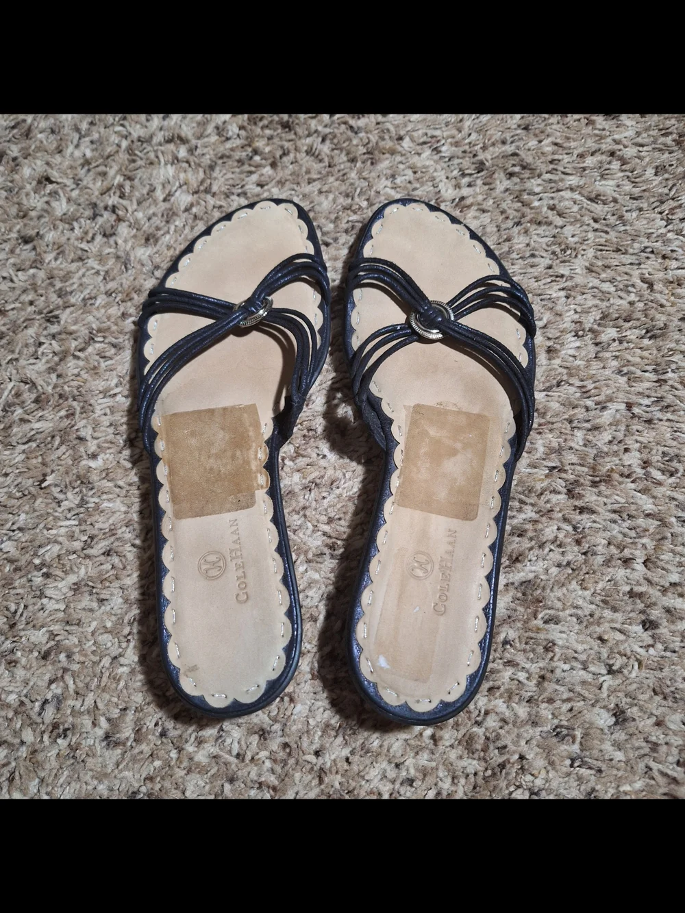 Cole Haan Nike Air Strappy Scalloped Slide Sandals Size 8.5 Black Metallic - Picture 2 of 8